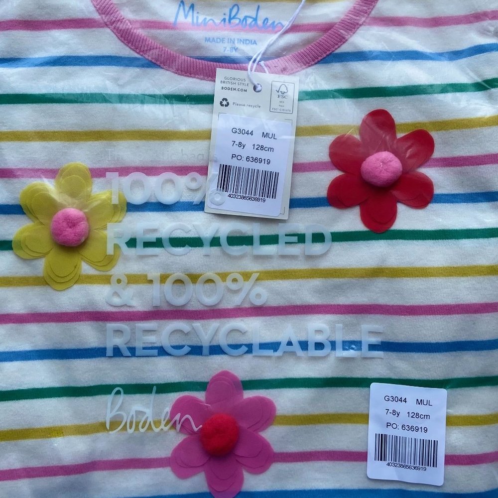NWT Mini Boden Pom Pom Flutter Tee Shirt, 7/8 - Picture 6 of 6